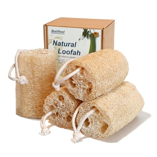 Organic Natural Loofah Sponges Exfoliating Bath Shower (4-Pack)