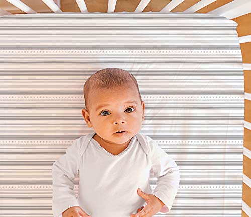 The Peanutshell Fitted Crib Sheet Set For Baby Boys Or Girls, Grey Elephants And Stripes, Unisex 2 Pack Set #TOP2