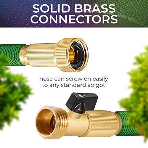 Joeys Garden Expandable Garden Hose with 8 Function Hose Nozzle, Lightweight Anti-Kink Flexible Garden Hoses, Extra Strength Fabric with Double Latex Core (25 FT, Green)