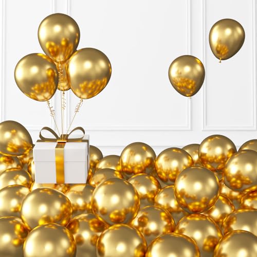 Image of KALOR Metallic Gold Balloons, 100 pcs 5 inch Thick Latex Chrome balloons for Balloon Garland Arch, Birthday Decoration, Wedding Party, Baby Shower Decorations