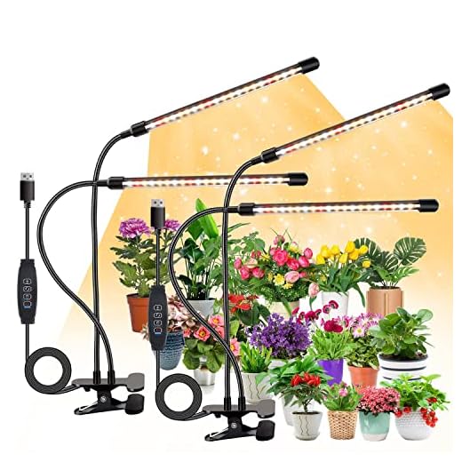 COKOLILA 2pcs Pflanzenlampe LED, Vollspektrum Pflanzenlicht, 3000K 5000K 660nm Pflanzenleuchte für Zimmerpflanzen mit 3/9/12H Timer, 10 Helligkeit, 3 Lichtmodi, ideal für kleine Pflanzen(kein Adapter)