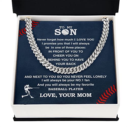 Personalized Necklace To My Son From Mom, Baseball Player Pendant Gifts From Dad, Inspiration Jewelry Gift, Cuban Link Chain Necklace Present for Man from Mum2