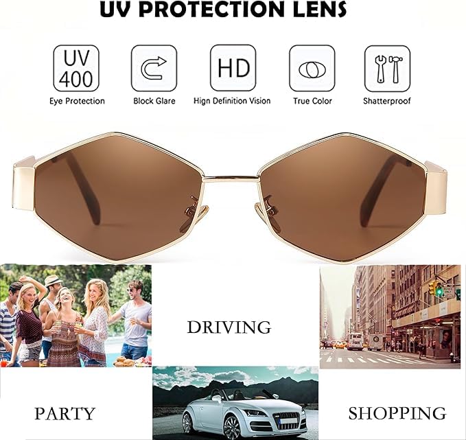Image of Retro Hexagonal Sunglasses For Men & Women | Trending, Stylish & Durable Metal Frame Vintage 90s Sunglasses With UV 400 Protection Lenses