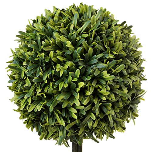 Mygift 14.5 Inch Artificial Boxwood Topiary Tree - 2 Pack Potted Faux Plant Balls In Gray Pulp Planter, Tabletop Home Décor #TOP5