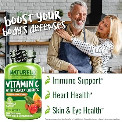 NATURELO Vitamin C with Organic Acerola Cherry Extract and Citrus Bioflavonoids - Vegan Supplement - Immune Support - 500 mg VIT C per Cap - Non-GMO - 90 Capsules