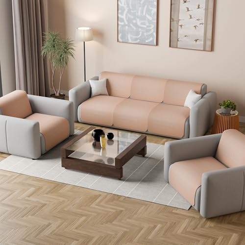 Image of Kuber Industries 5 Seater Sofa Cover | Slipcover for Living Room | Thick & Cozy | Non-Slip Comfort Sofa Cover Set | Columbia 258003 - Brown