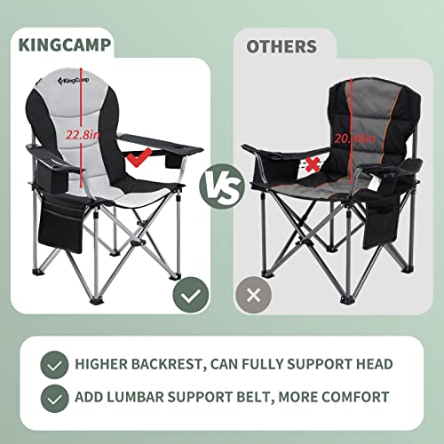 Kingcamp Lumbar Back Padded Oversized Folding Camping Chair With Cooler Bag Armrest And Cup Holder, Heavy Duty Supports 350 Lbs For Fishing Sports Picnic, Black-2 Pack #TOP4