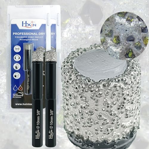 HXIN Brazed Diamond Core Drill Diamond Hole Saw with hex Shank for Dry or Wet Drilling on Hard Porcelain Ceramic Tile Granite Masonry Used on Cord/Cordless Pistol Drill/Bench Drill (2, 10mm(3/8") by HXIN - Image 3