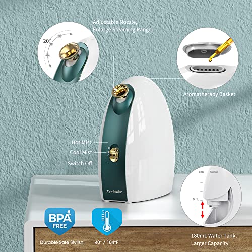 Newbealer Facial Steamer, 3In1 Aromatherapy Face Humidifier, 20 Min Hot & 60 Min Cold Nano Ionic Steam, 180Ml Sinuses Moisturizing Cleansing Pores, Bonus 9-Piece Blackhead Remover Kit And Face Brush #TOP3