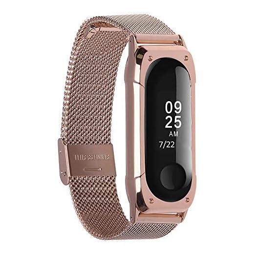 KOMI klockarmband ersättning för Xiaomi mi band 4/mi band 3, rostfritt stål smart klocka armband metallarmband, mesh-rose