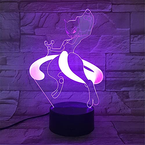 3D-Illusionslampe LED-Nachtlicht Anime Mewtu Set von niedlichen für Kinder Geschenk Weihnachtsbeleuchtung Beleuchtung Touch Sensor Dekoration Lampe Cover