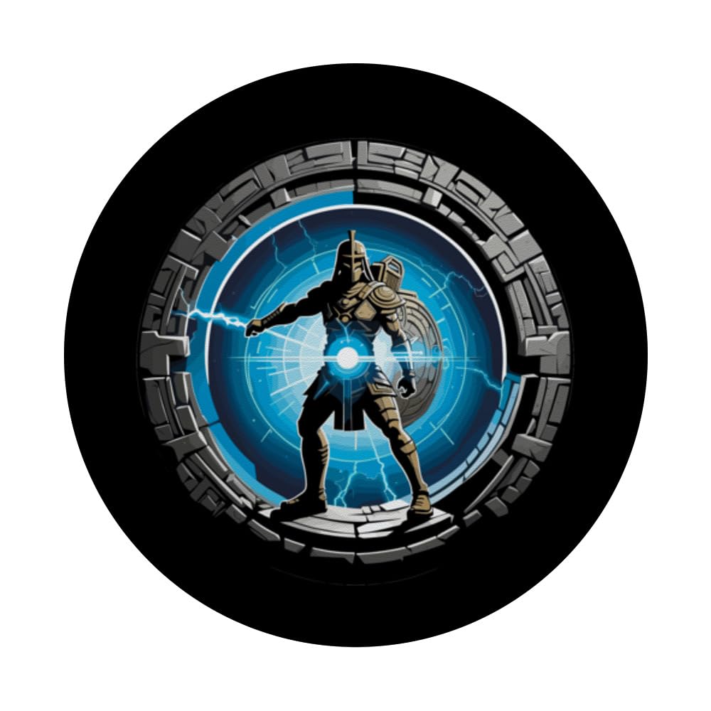 a Samurai-warrior stepping thru a star-gate to another realm PopSockets Swappable PopGrip, Black - Image 3