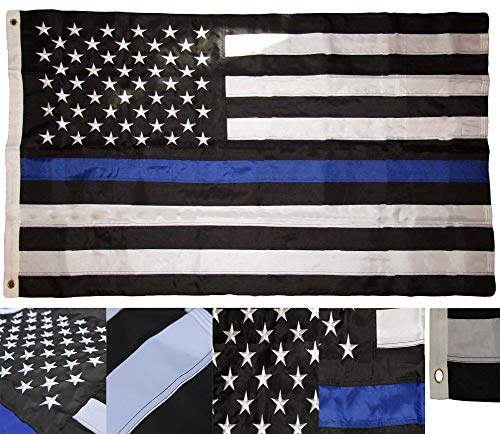 Flakitas Novelties 10x15 FT 10'x15' USA Thin Blue Line Police American 210D Nylon Flag Banner with Metal Grommets Embroidered Stars + Sewn Stripes Imported