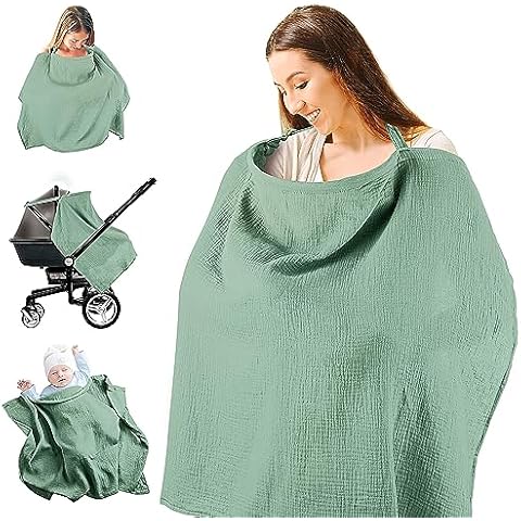 Nursing Cover for Baby Breastfeeding, Muslin Breathable Breastfeeding Cover Essentials with Rigid Hoop, Multi-use Adjustable Privacy Nursing Apron Cover Cover