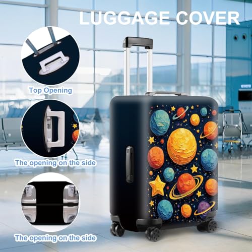 Image of Space-Themed Luggage Cover - Durable Elastic Anti-scratch Travel Suitcase Protector with Wheel Access, Fits Most Carry-On and Checked Bags,L