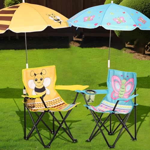 Burbell 2 Sets Kids Folding Beach Chair with Umbrella, Butterfly and Bee - image 7