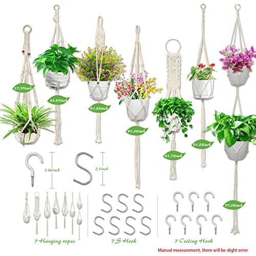 Igaiety Macrame Plant Hanger,7 Pack Plant Hanger Indoor Hanging Macrame Planters With 7Pcs Ceiling And S Hooks-Handmade Macromay Plant Hanger Outdoor Macrame Plant Holder For Boho Home Decor #TOP1