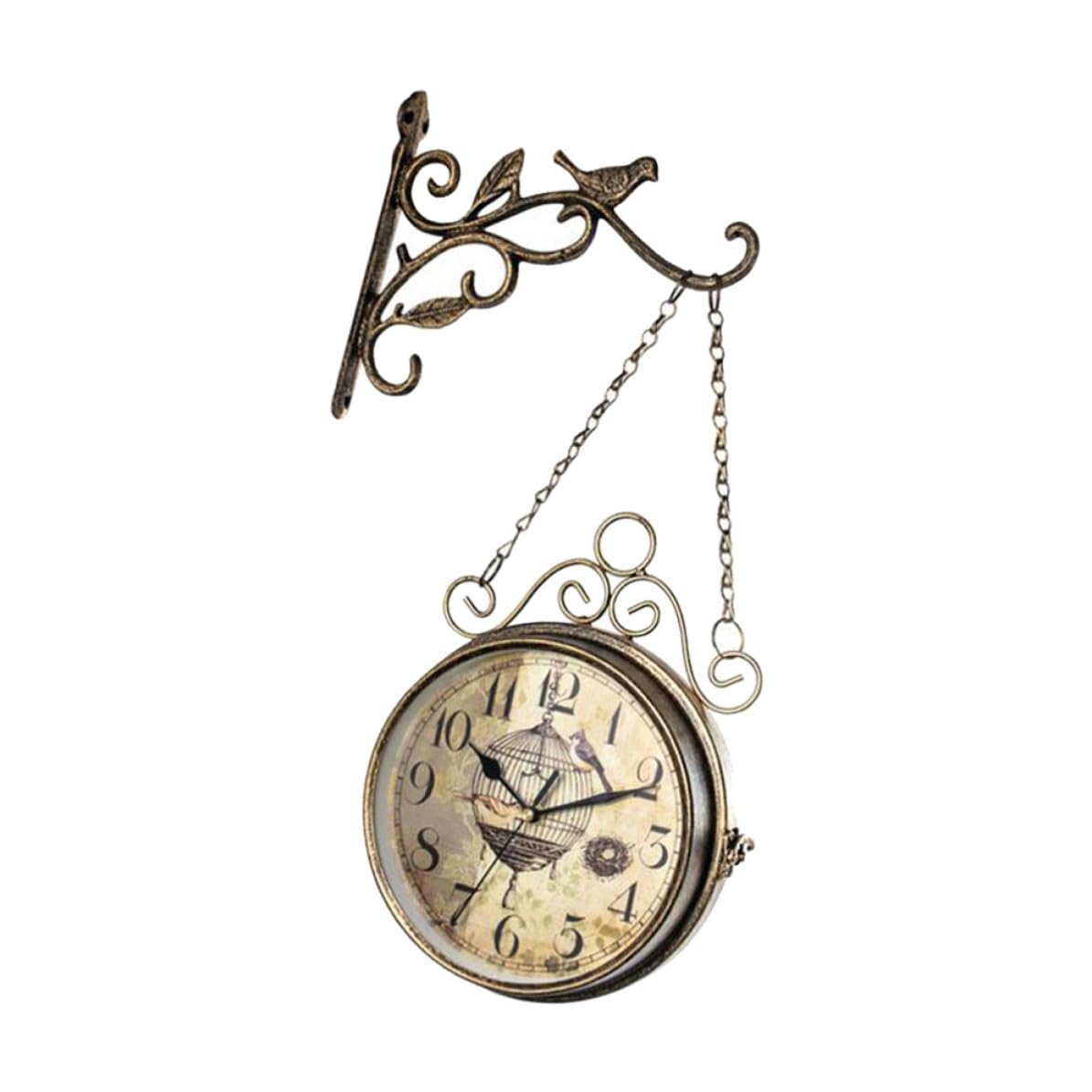 Horloge murale vintage double face en fer forgé déco salon rétro