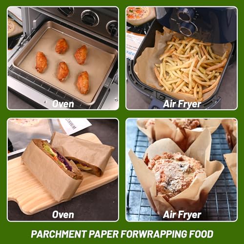 Image of WMKGG 100Pcs Unbleached Parchment Paper for Baking, 8 x 12 Inch | Parchment Paper Sheets Precut Heavy Duty for Cooking, Grilling, Air Fryer and Oven