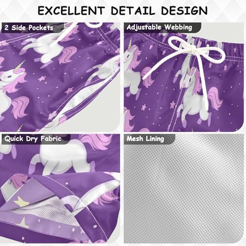 Cartoon Unicorn Purple Boys Swim Trunks Toddler Beach Board Shorts Quick Dry Kids Swimwear Bathing Suits XL2