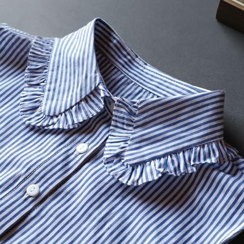 Image of GUZOSJO Blue Striped Detachable Collar Shirt,Dickey Half Blouse False Collar for Lady Girls Men