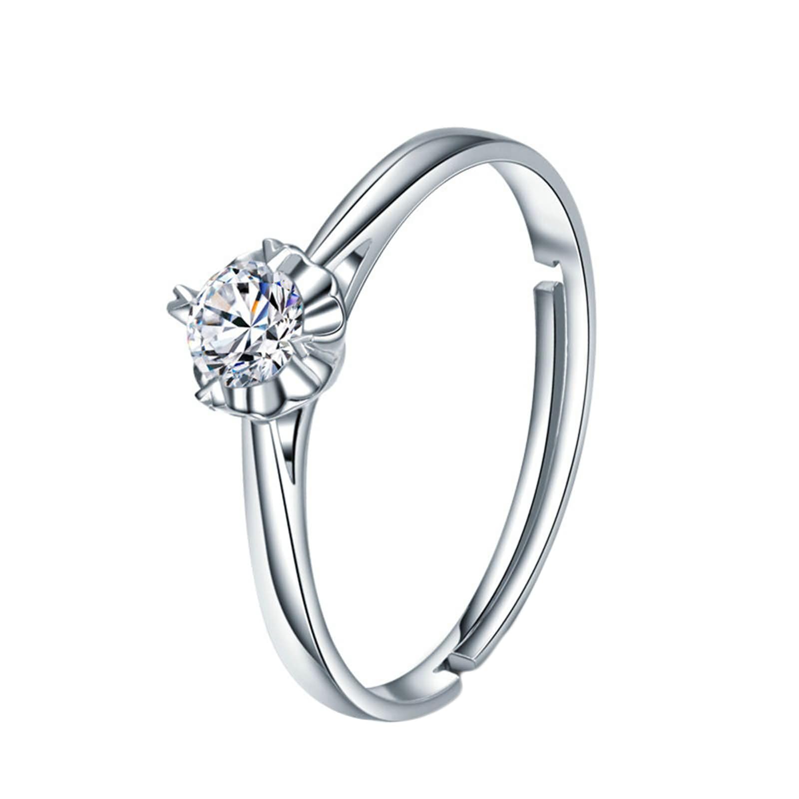 Pierścionek damski z platyną 950, okrągły diamentowy pasjans 0,17 ct, srebrne pierścionki kobiece, rozmiar 7 (47 mm)
