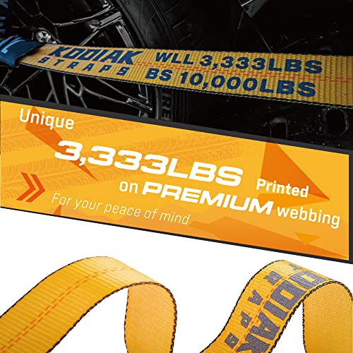 4 Pack Axle Tie Down Strap Combo with Snap Hook Ratchet-2 Inch x 114 Inch -Include 36” Axle Straps for Trucks- Heavy Duty 3333lbs Working Load KODIAK STRAPS