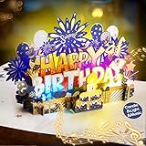 INPHER Large Birthday Card Blow Out Candle Light and Music Pop Up Happy Birthday Card Musical Birthd
