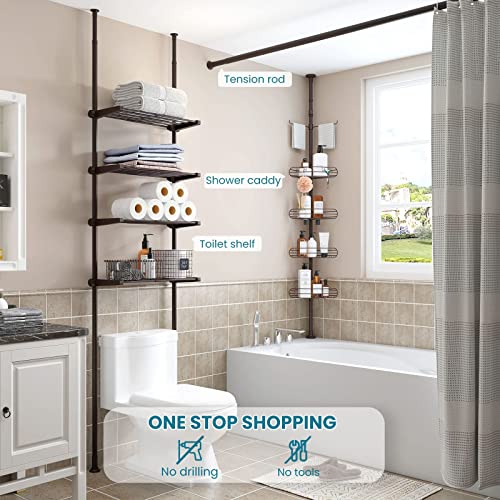 Allzone Rustproof Shower Caddy Corner For Bathroom,Bathtub Storage Organizer For Shampoo Accessories,4 Tier Adjustable Shelves With Tension Pole,56 To 114 Inch, Oil Bronze #TOP1