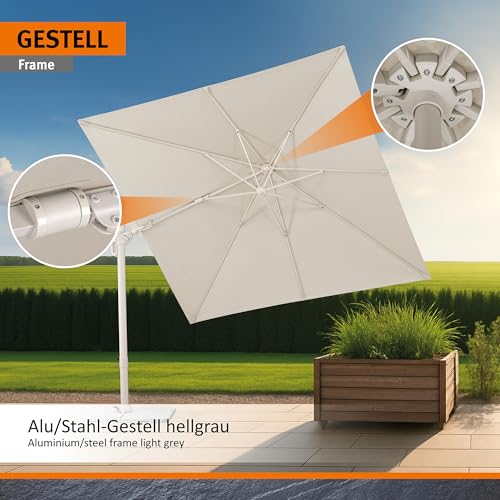 Schneider, Ampelschirm Rhodos Twist Comfy, natur, 300 x 300 cm, Alu-Stahl Gestell, Bespannung 100% Polyester