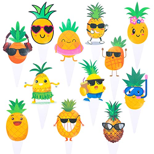48Pcs Pineapple Cupcake Toppers Tropical Cupcake Toppers Luau Cupcake Toppers Summer Cupcake Toppers For Pineapple Party Supplies Tropical Birthday Party Decor #TOP1