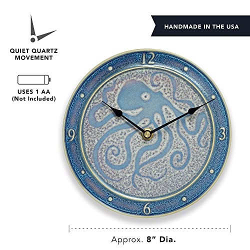 Georgetown Pottery Ceramic Large Wall Clock (8 Inch) Handmade, Made In Usa (Purple Octopus) #TOP1