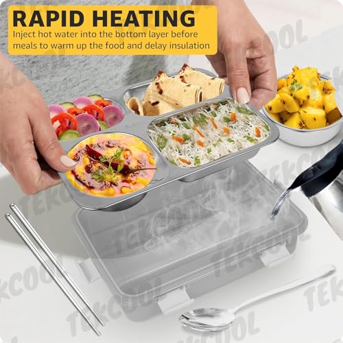 Image of TEKCOOL Lunch Box for Adults - Lunch Box for Kids - with Spoon & Fork - Stainless Steel Lunch Box with 4 Compartment - Durable Perfect Size for On-The-Go Meal, BPA-Free-';