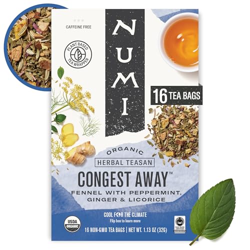 Numi Organic Congest Away Herbal Tea – 16 Herbal Tea Bags – Caffeine Free Cooling Blend with...