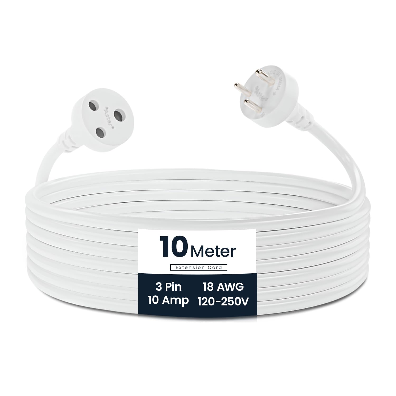 Aster Single Outlet Socket Extension Board - 10A Expandable Electric Extension with 10M Heavy Duty Long Wire Cord for Indoor Outdoor Use (White)-image-37