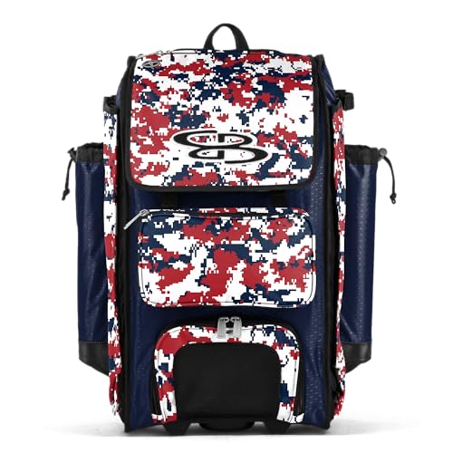 Boombah Catchers Superpack Hybrid Digital Camo Bat Bag PS-9060-3000C23 Navy/Red - Wheeled & Backpack Version