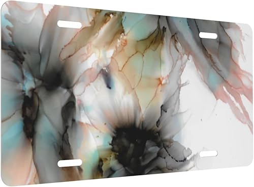 Miniatura 2 de Placa de matrícula decorativa de calavera abstracta, placa frontal de metal de aluminio para automóvil, camión, SUV, 6 x 12 pulgadas (4 agujeros)