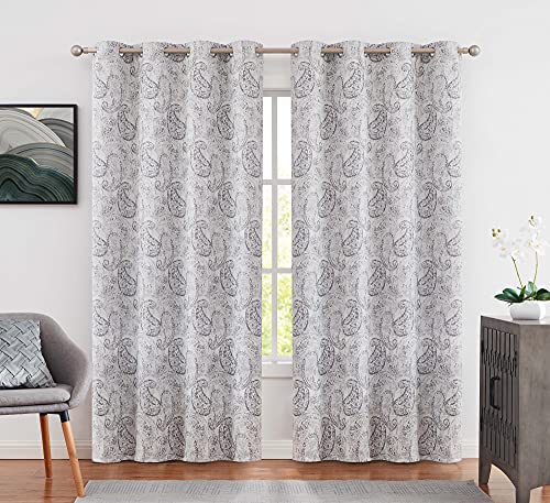 Muse Dream Sun Blocking Gray Blackout Paisley Curtains 84 Inch Long For Bedroom Jacquard Patterned European Luxury Curtains For Living Room Thermal Insulated Window Drapes Grommets 2 Panels 52"Wx84"L #TOP14