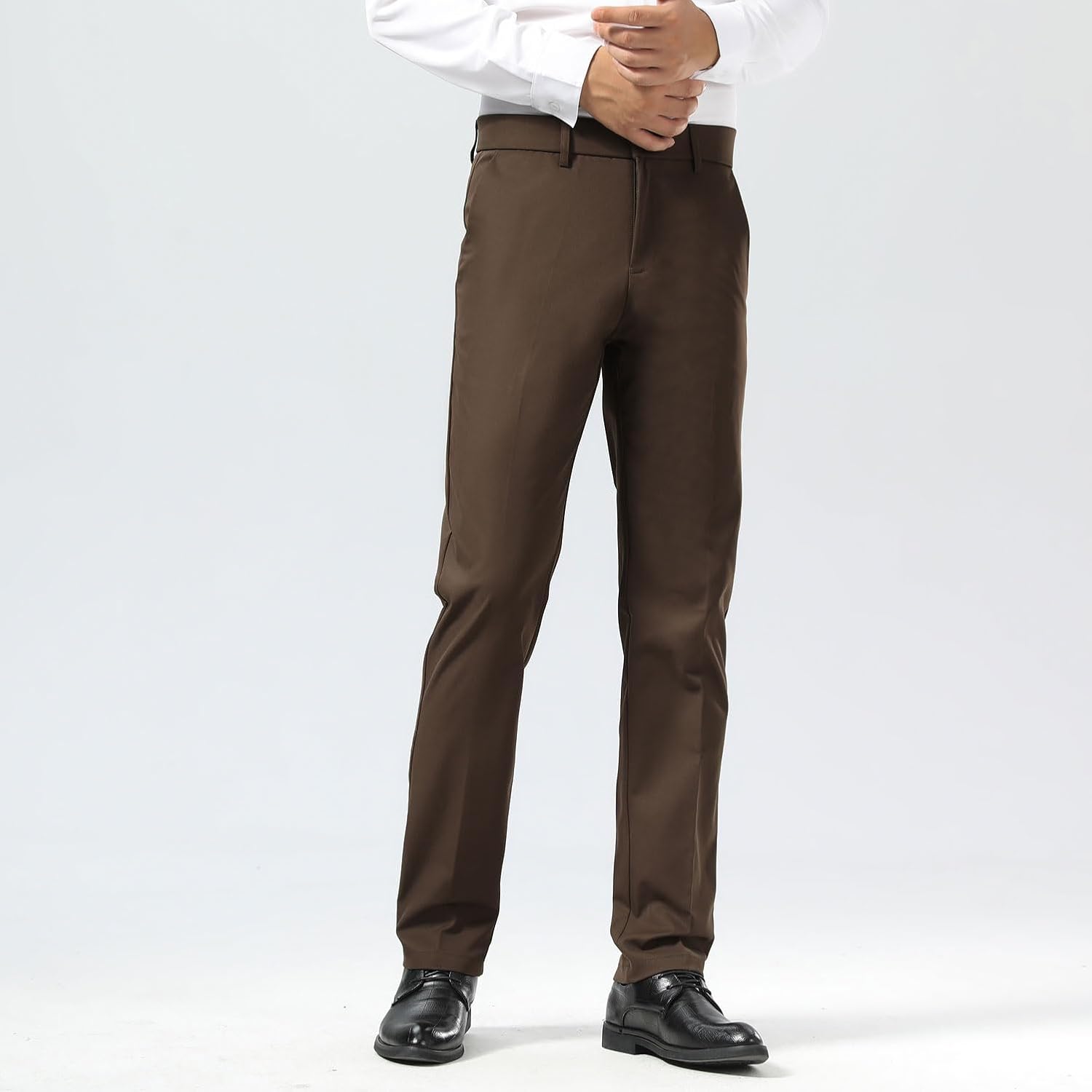 Plaid&Plain Men's Dress Pants Slim Fit Stretch Khaki Pants Wrinkle Free - Image 4