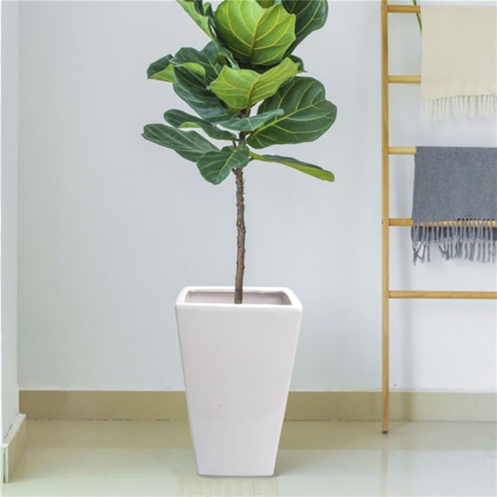 Grandi vasi da fiori con fori di drenaggio, fioriere in ceramica for piante da esterno, portico anteriore, terrazza, quadrato(White,Small)
