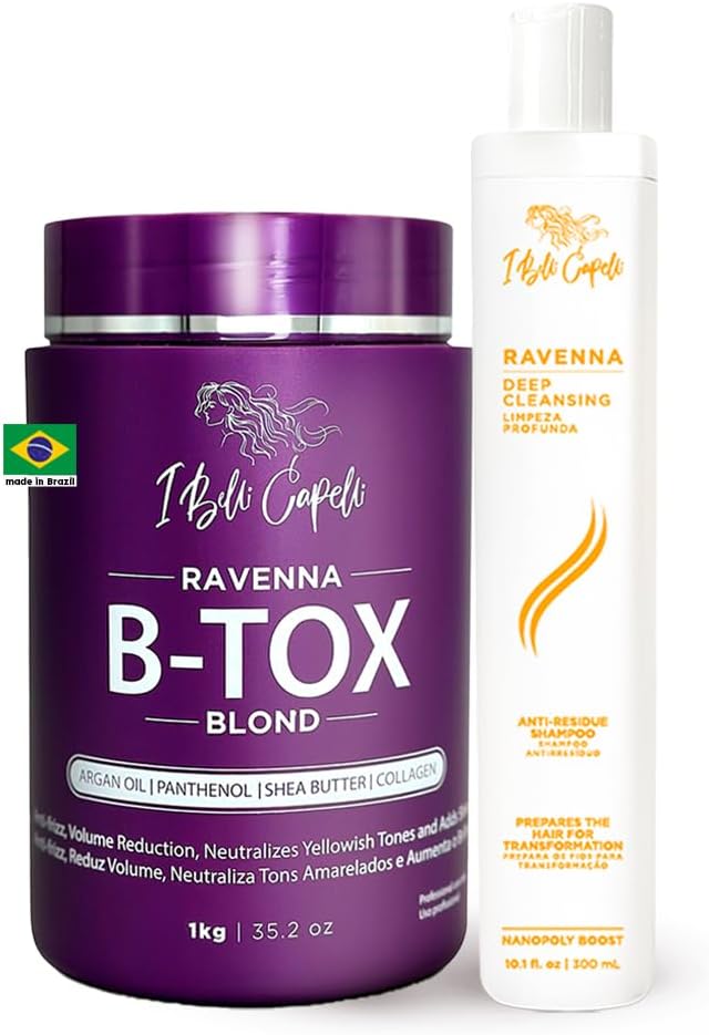 Ravenna Blond B-tox Hair Treatment Kit - 1kg/35.02 oz Hair B-tox + 300ml/10.1 fl.oz Anti-Residue Clarifying Shampoo for Longer Effect