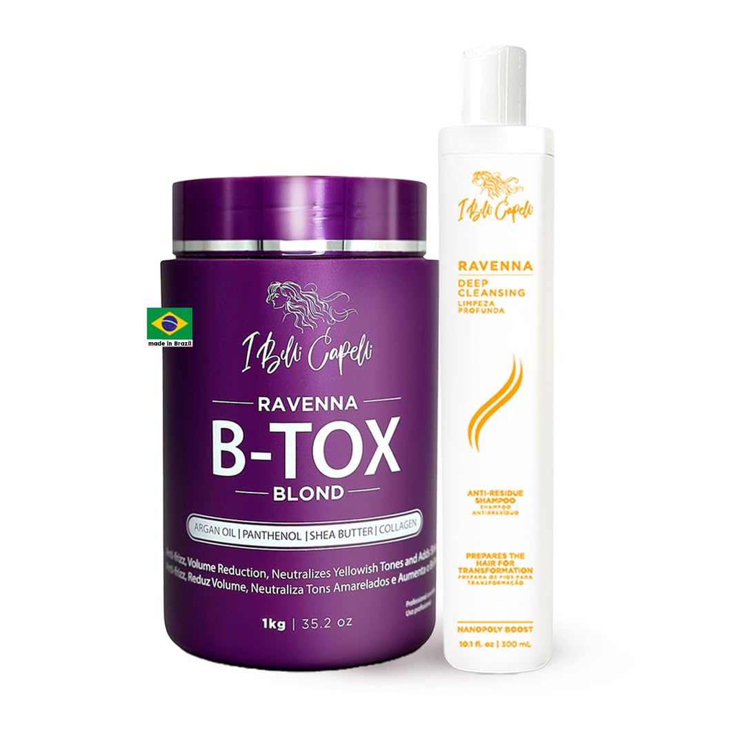 I Belli CapelliRavenna Blond B-tox Hair Treatment Kit - 1kg/35.02 oz Hair B-tox + 300ml/10.1 fl.oz Anti-Residue Clarifying Shampoo for Longer Effect
