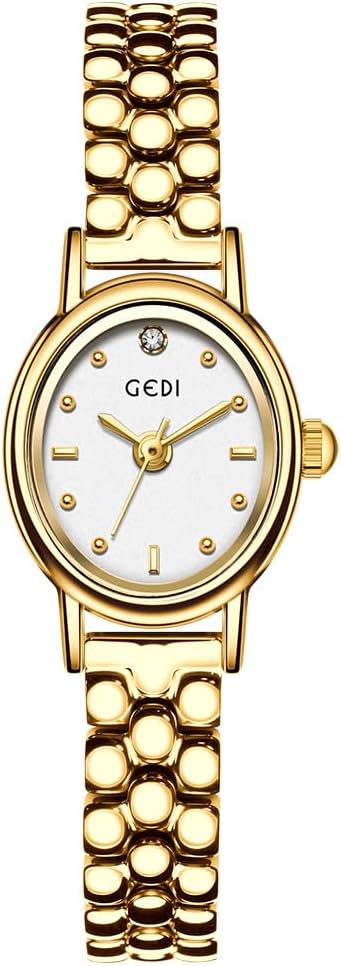 FANMIS Vintage Small Golden Bracelet Women’s Watches Dainty Minimalism Oval Dress Bangle Watch Easy to Read Waterproof Wristwatch,Adjustable Stainless Steel & Expansion Band