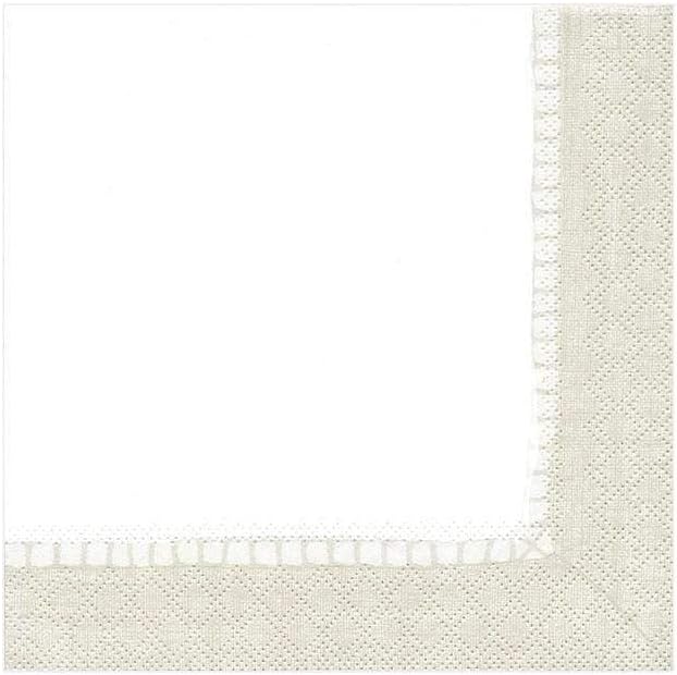 Caspari Linen Border Paper Cocktail Napkins in Natural - Four Packs of 20