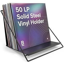 Boundless Audio Vinyl Record Holder – Solid Steel Vinyl Record Storage Rack for 50 LPs – Minimalist Album Organizer with Now Playing Display Stand – Secure LP Crate Alternative – Patented Design - Les Beatles, Paul McCartney, John Lennon, RIngo Starr, George Harrison