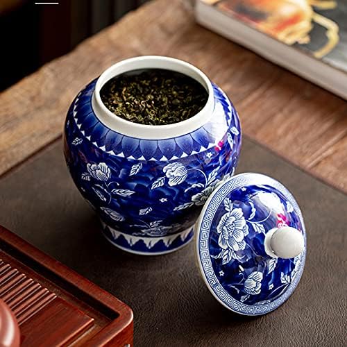 fanquare Jingdezhen Blue and White Ginger Jar Vase, Handmade Lucky Lotus Ceramic Flower Vase, Height 23cm