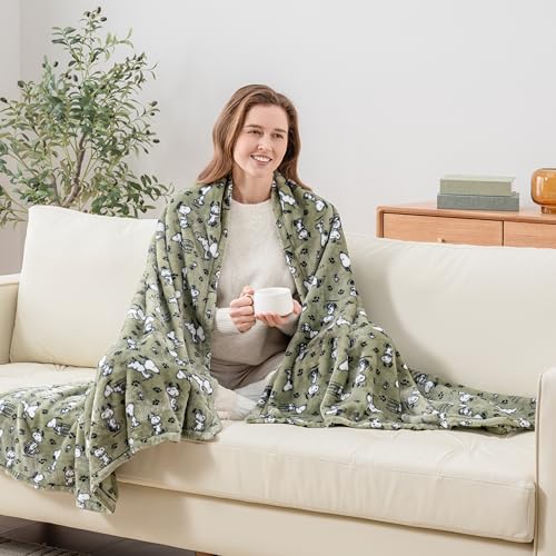 Image of Berkshire Blanket Peanuts VelvetLoft Cute Character Snoopy Plush Throw Blanket,Peanuts Poses and Paws Loden,Throw 55 in x 70 in (Official Peanuts Product)