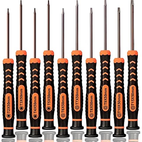 Torx Screwdriver Set of T2-T15, TECKMAN 10-Piece Magnetic Small Torx Security Screwdrivers with T2 T3 T4 T5 T6 T7 T8 T9 T10 T15 Star Screwdriver Tool Kit for Xbox,PS3,PS4,Knife,Computer & Other Device Cover