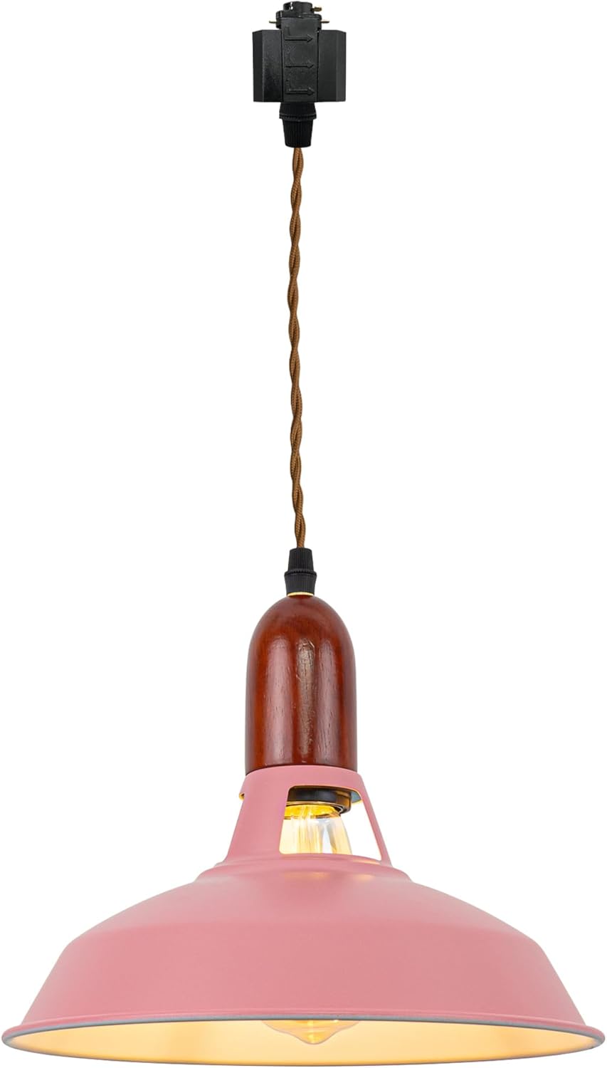 H-Type Track Lighting Pendant Restaurant Retro Industrial Stytle Exterior Pink, Interior White and Iron Macaron Shade Wood Socket, Halo Track Mounted Customizable for Bar Counter Dining