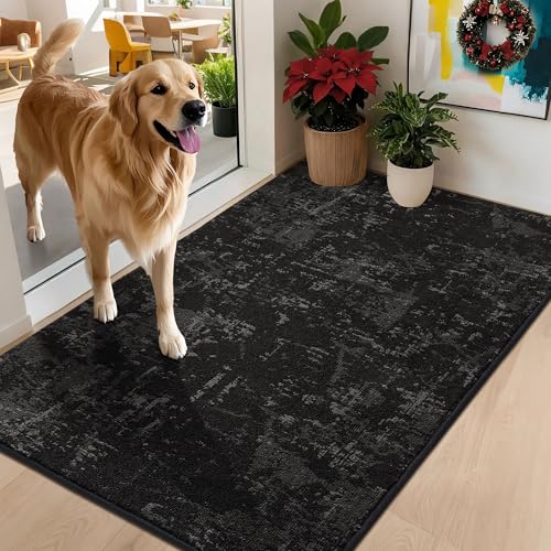 BEQHAUSE Dirt Trapper Door Mat 32" x 48", Non-Slip Doormats Washable Entryway Rugs, Stain Resistant Dog Door Mats Absorbent Welcome Floor Mat for Front Back Door, Mud Wet Shoes & Paws, Black